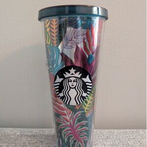Starbucks Metallic Foil "Aloha" 24oz Tumbler, Tropical Leaves Pattern, NO STRAW